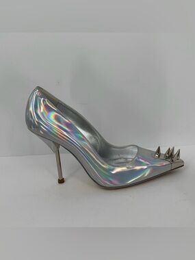 Alexander McQueen Punk Holographic silver pumps stiletto spike heel shoe 39 9